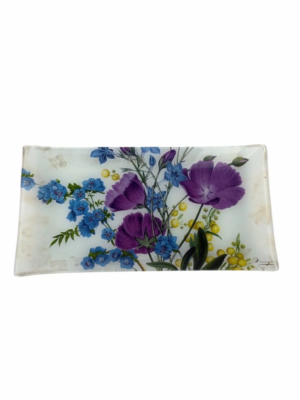 Fringe Studio Purple Poppies Glass Tray, 12” x 6”, New in Box